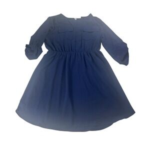 Monteau Los Angeles Navy Blue Roll Tab Sleeve Fit & Flare Dress Size XL 58443